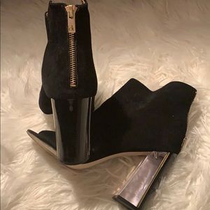 Peep Toe Suede Booties - Acrylic Heel